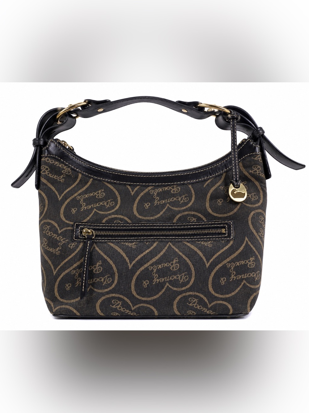 Dooney & Bourke Hearts Collection Hobo Shoulder Bag Black Brown Red Lining Y2K